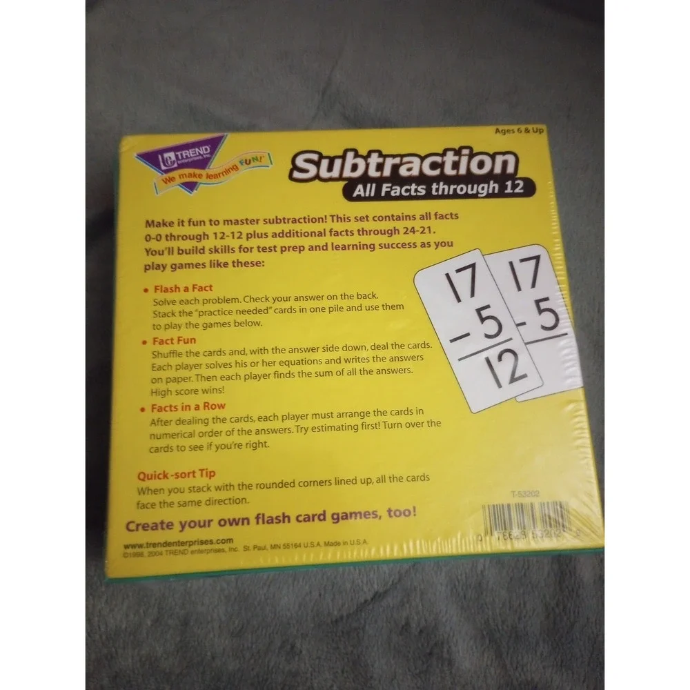 Trend Enterprises: Subtraction All Facts Through 12 Skill Drill Flash‎ Cards NIB